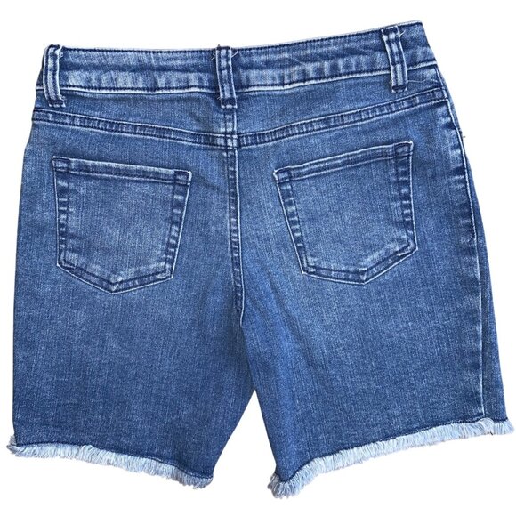 Cat & Jack Girls Ultimate Stretch Blue Denim Shorts Mid-Rise Frayed Hem Large - Picture 2 of 7